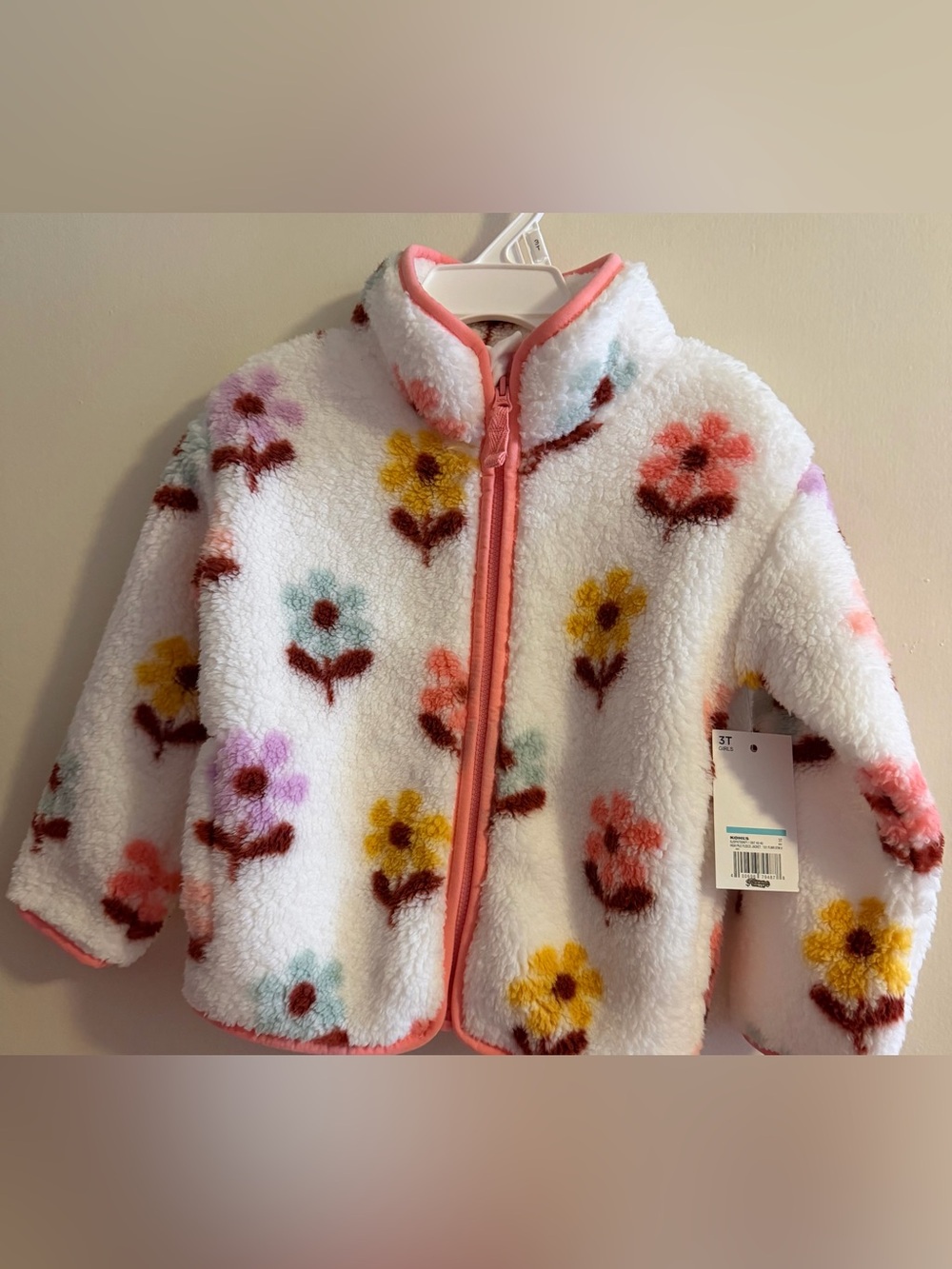 Toddler Floral Sherpa Jacket - White with Pink Trim size 3 T NWT